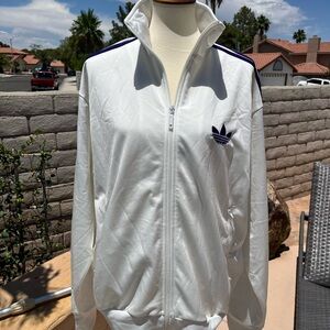 Adidas Cream/Purple Track Jacket with High Collar and Trefoil Logo